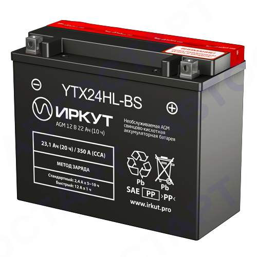 Аккумулятор Иркут 20Ач YTX24HL-BS (23,1 Ач о.п. CT1220)