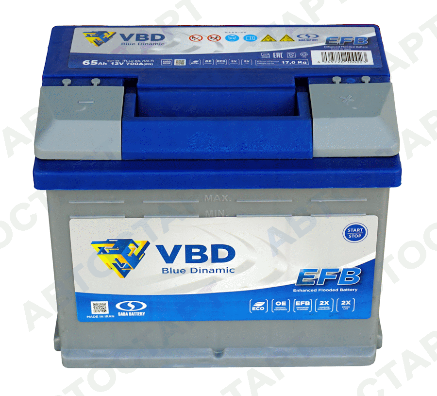 Аккумулятор VBD Blue Dinamic EFB 6СТ-65R п.п.