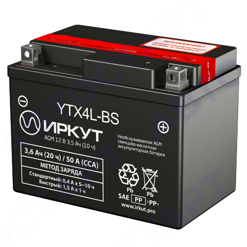 Аккумулятор Иркут 3,5Ач YTX4L-BS (3,6 Ач CT1204, YT4L-BS)