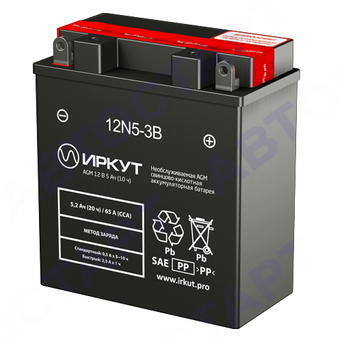 Аккумулятор Иркут 5Ач 12N5-3B (5,2Ач CT1205.1, YB5L-B)