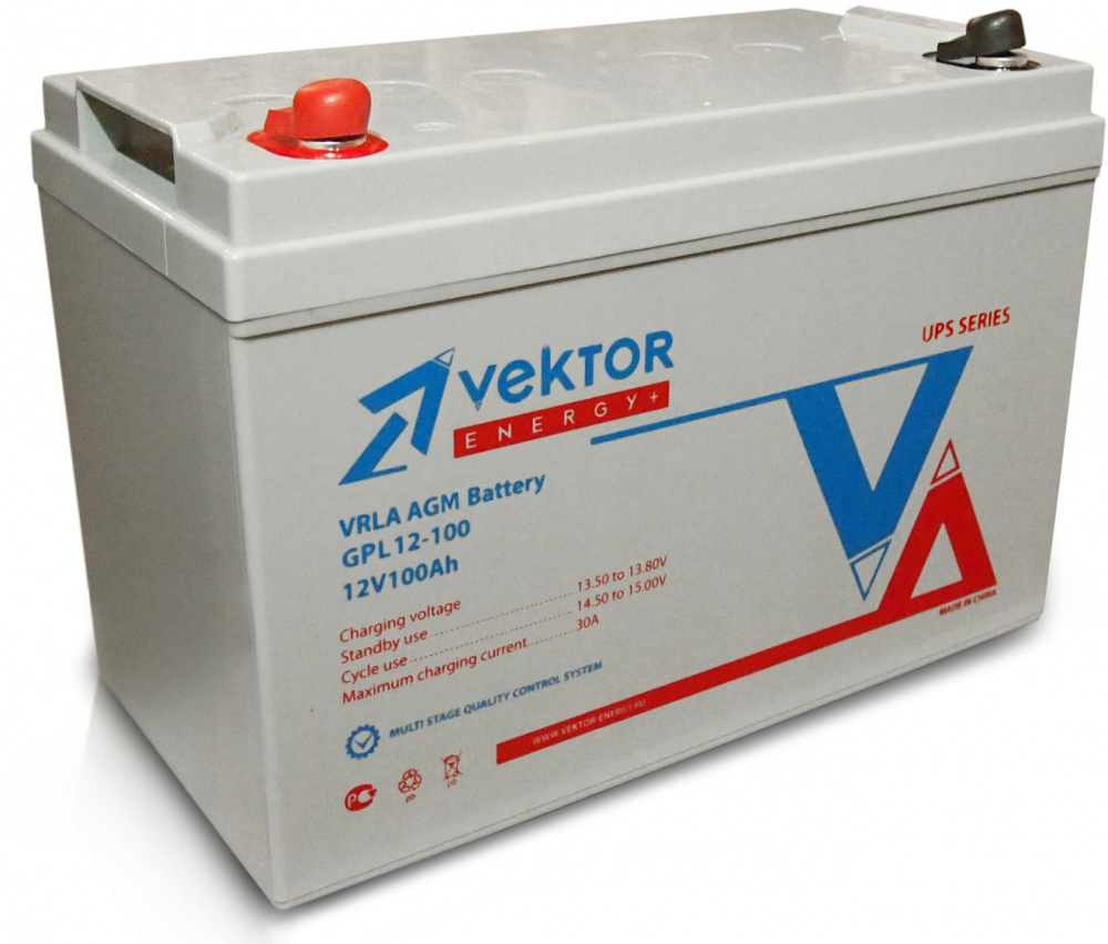 Аккумулятор Vektor Energy GPL 12-100 (12V 100Ah AGM) универсальная