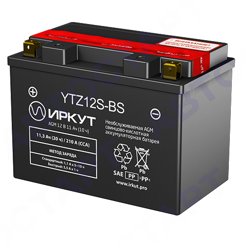 Аккумулятор Иркут 11Ач YTZ12S-BS (11,3 Ач п.п. CT1211, YTZ12S, YTZ14S)